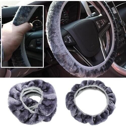 JX-LCLYL Grey Universal Car Auto Soft Plush Warm Steering Wheel Cover For Winter