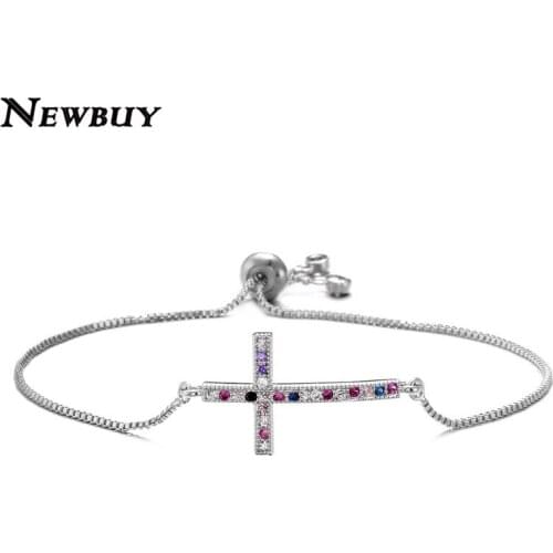 Cmoonry Classic Design Cross Charm Bracelet Women Christian Jewelry 2020 Trendy Rainbow Color CZ Stone Bracelets Femme Bijoux