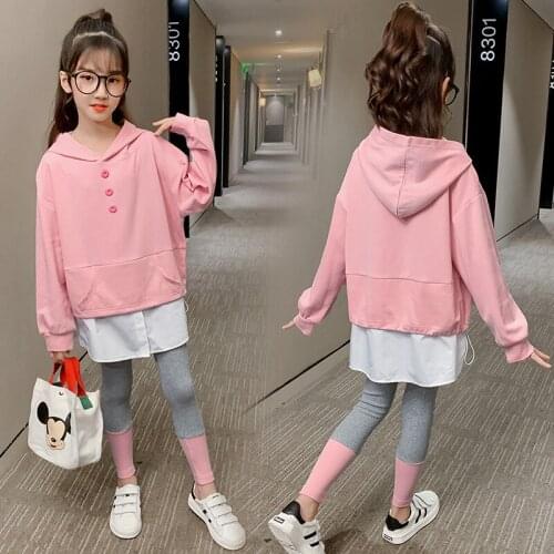 Girls Suit Coat +Pants 2Pcs/Sets 2021 Hooded Spring Autumn Teenager Kid School Outdoor Clothes Kids Children Clothing