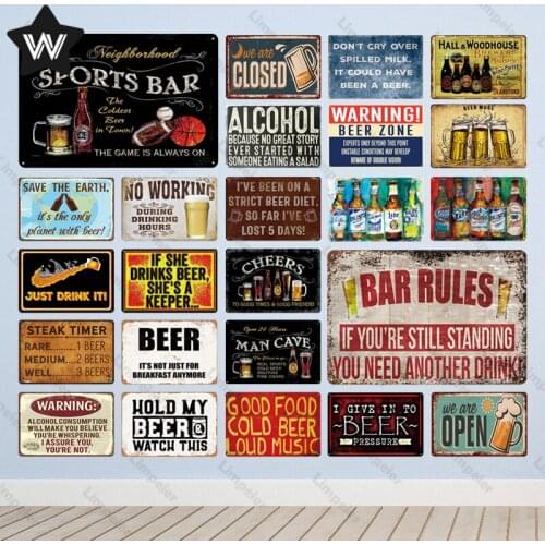 Metal Tin Sign Good Food Good Beer Loud Music Vintage Wall Sticker Metal Plaque Retro Style Tin Sign for Man Cave Bar Club Decor