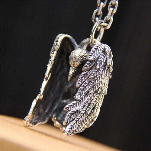 Fashion Jewelry Evil Psychic Crow S925 Sterling Silver Men And Women Retro Thai Silver Feather Bird Pendant