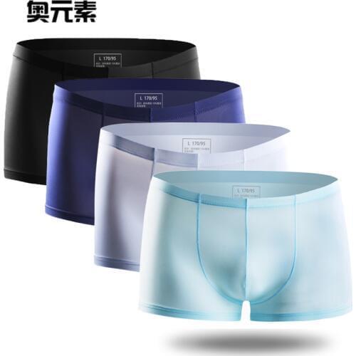 Men Boxers 4Pcs\lot 5Color Ice Silk Underpants Sexy Calzoncillos Hombre Ropa Interior Boxer Shorts men L XL XXL XXXL Underwear