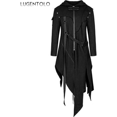 Men Hooded Trench Halloween Zipper Large Size Strap Black Jackets Mens Autumn Winter Fashion Trend Street Coats