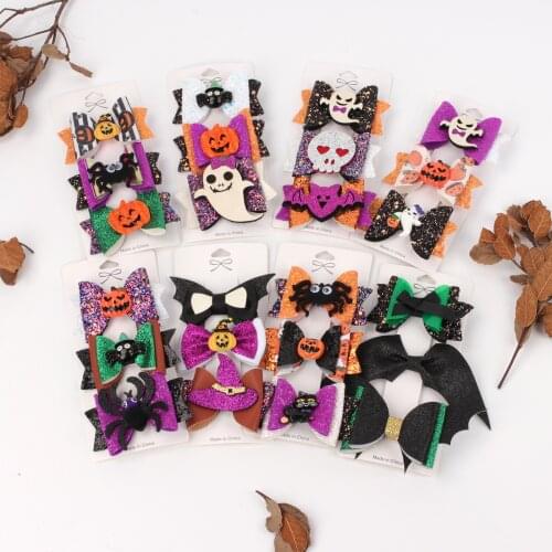 Oaoleer New 3PCS/Set Halloween Hair Clips Glitter Cartoon Ghost Spider Bat Hairpins Clips For Girls Kids Hairgrips Accessories