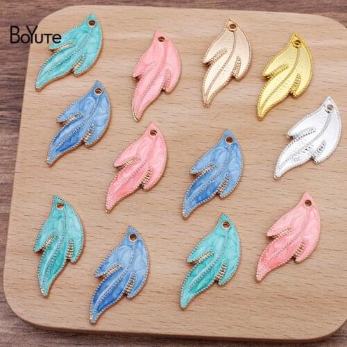 BoYuTe (50 Pieces/Lot) 14*30MM Dripping Oil Maple Leaf Charms Factory Supply Handmade DIY Alloy Jewelry Accessories