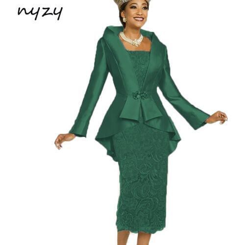 NYZY M23H 2019 Simple Elegant Formal Dress for Mother of the Bride Groom with Jacket Bolero Emerald Green Wedding Party Outfits