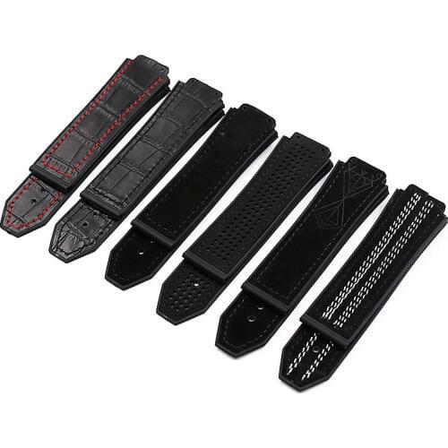Leather strap watch accessories sports waterproof rubber strap female 19mmx25mm for HUBLOT big bang series men watch band