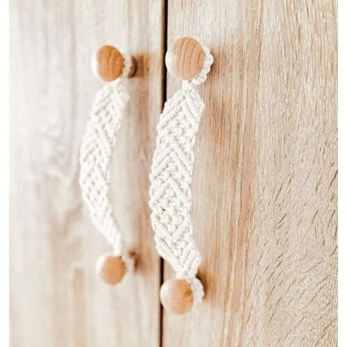 Simple Cabinets Closet Handle Hand-woven Beech&cotton Rope Drawer Knob Suitable for Multiple Furnitures Decro with Scre