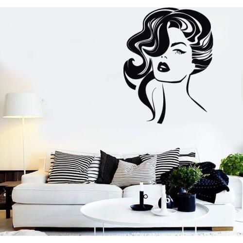 Sexy Girl Hairstyle Fashion Wall Stickers Vinyl Wall Decal Decor Beauty Salon Waterproof Removable Wallpaper Design Mural SA260