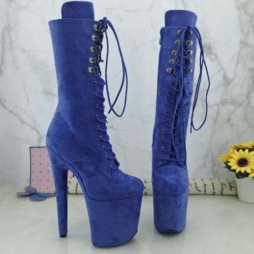 Leecabe Blue Suede 20CM Pole dancing shoes High Heel platform Pole Dance boot