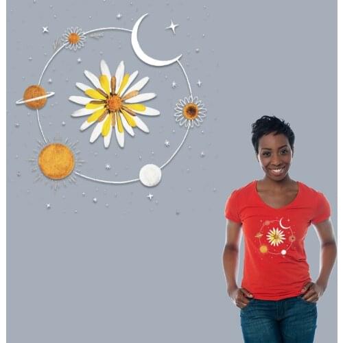 Universe Daisy moon star Heat-sensitive patches Heat Transfer PVC Patch for Clothing DIY T-shirt Ironing stickers