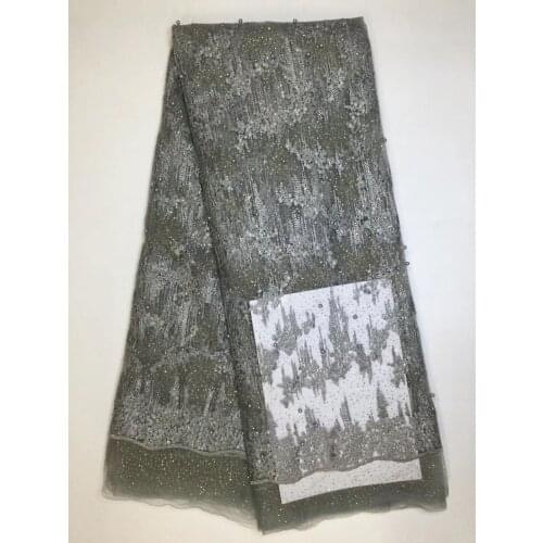 High Quality Imported Wholesale 100%Polyester African Grey Tulle Lace French Net Beads Lace Fabric For Wedding D17503