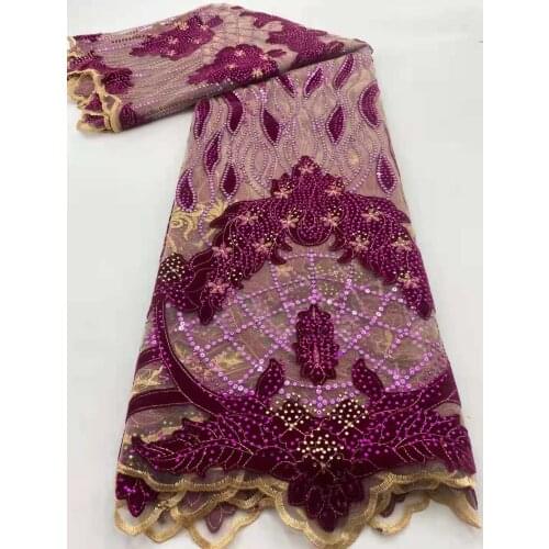 High Quality African Lace Fabric Velvet Lace Fabric with Sequins Embroidery Nigerian Tulle Mesh Lace Fabric for Sewing
