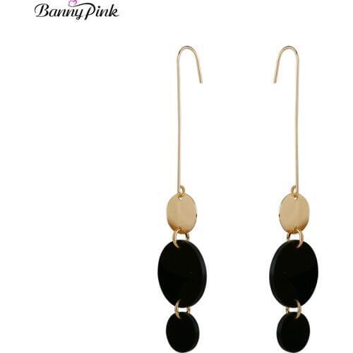 Banny Pink New Gold Black Maxi Color Earrings For Women Elegant Round Pendant Dangle Earrings Brief Disc Statement Drop Earrings