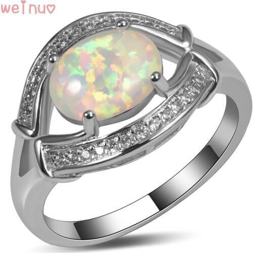 Weinuo White Fire Opal White Crystal Ring 925 Sterling Silver Top Quality Fancy Jewelry Wedding Ring Size 5 6 7 8 9 10 A343