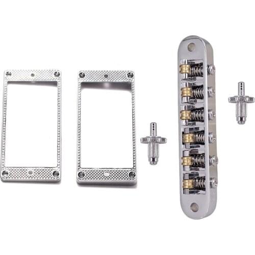 2Pcs Humbucker Pickup Ring Metal Curved Bottom Frame for LP PRS Guitar Parts & 1x Silver Tune-O-Matic Electric Roller Saddle Bri