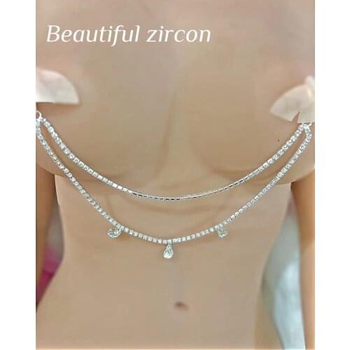 2021 new fashion Rhinestone sexy womens double Nipple Ring statement jewelry body chain shining crystal body chain jewelry gift
