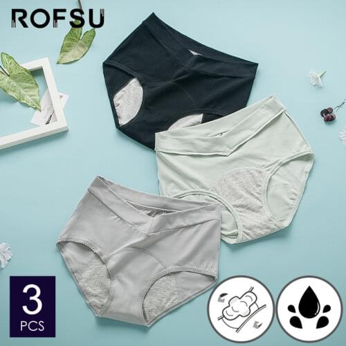 3pcs Womens underwear Leakproof Cotton Menstrual Panties High-waist Physiological Undies Incontinence Briefs Waterproof Briefs