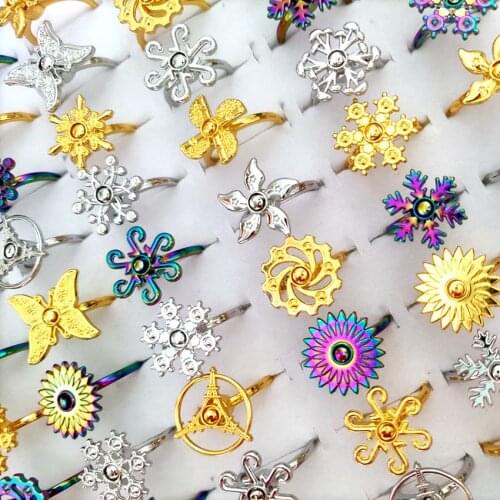 30pcs Children Student Rotatable Funny Ring Windmill Snowflake Butterfly Kids Boys Girls Rotating Toys Rings Party Jewelry