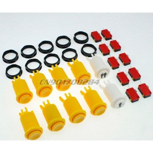 8x New 30mm Happ Style Buttons + One Two Push Button With Micro Switch For Arcade PC Mame Jamma Games Parts #Yellow