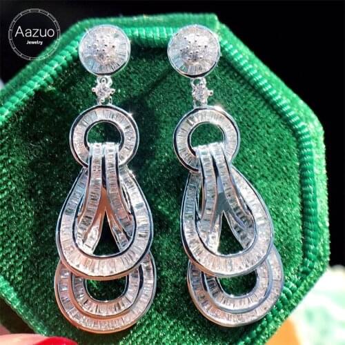 Aazuo Real 18K White Gold Real Diamonds1.5ct Fairy Luxury Drop Chain Stud Earrings Gifted For Women Advanced Wedding Party Au750