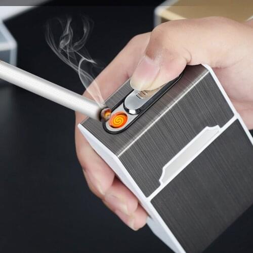 8mm cigarette 20 Aluminum plastic cigarette box case with USB lighter portsigar 100*60*29mm