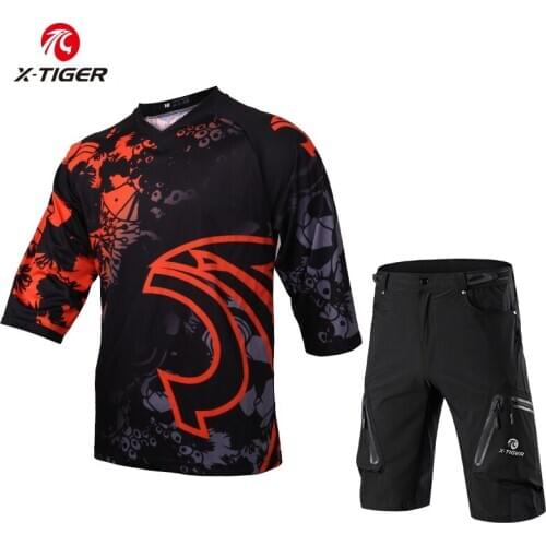 X-Tiger Quick-Dry Bicycle Cycling Clothes Medium Sleeve DH Shirt Downhill Jersey Brethable Downhill Shirt Jersey Cycling Set