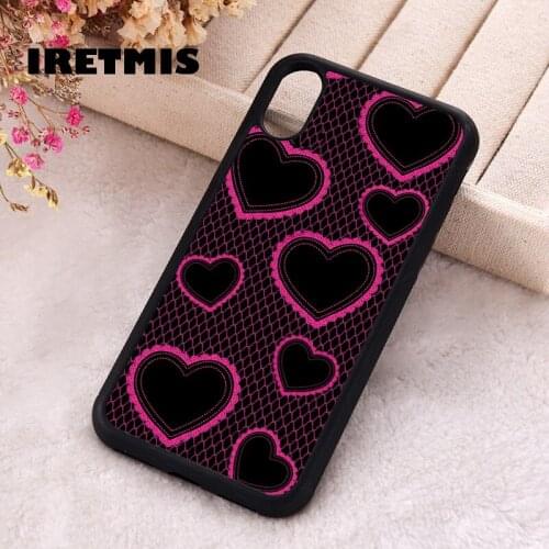 Iretmis 5 5S SE Phone Cover Case for iPhone 6 6S 7 8 Plus X Xs XR 11 12 Mini Pro Max Rubber Silicone Heart Lace Black & Pink