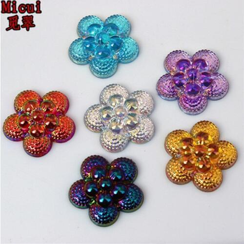 Micui 50PCS 20mm AB colors flower Acrylic Rhinestone flatback beads Bags Dress clothing accessories ZZ294