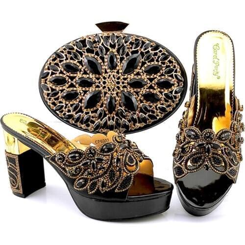 Doershow Italian Shoes and Bags To Match Shoes with Bag Set Decorated with Rhinestone Nigerian Women Wedding Shoes set! !HKV1-11