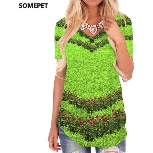 SOMEPET Love T Shirt Women Pattern T-shirts 3d Flowers Shirt Print Creativity V-neck Tshirt Womens Clothing Fashion Loose Style