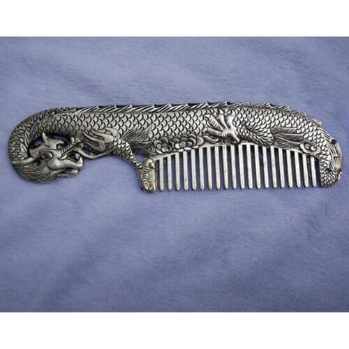 Chinese Seiko carving Miao silver Dragon comb