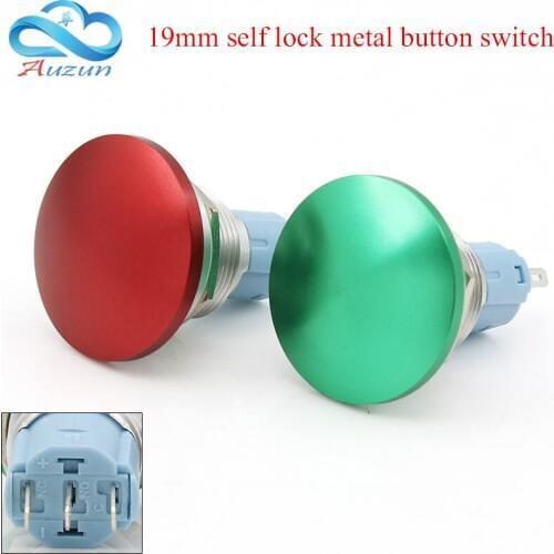 19-mm metal button switch flat head self-locking button 3A red and green yellow and white