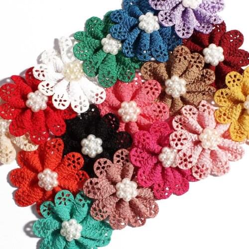 120pcs/lot 5.5cm 16colors Hair Clips Mini Hollow Out Flowers With Pearl For Hair Accessories Fabric Flowers For DIY Headbands