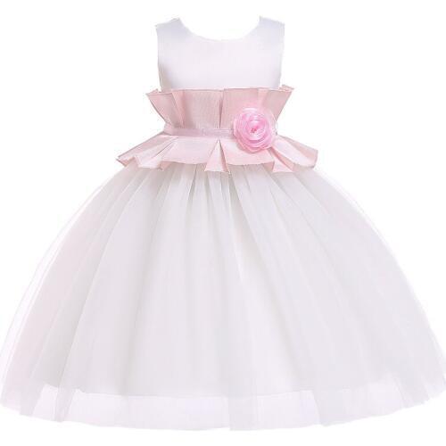 Fashion Flower Girls Dresses Children Sleeveless Lace Tulle Ball Gown Kids Party Wedding Communion Dress