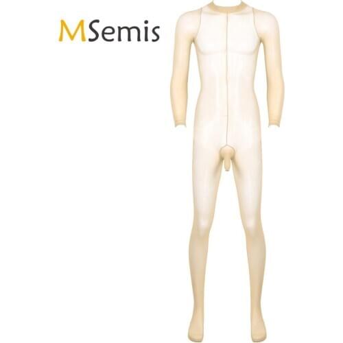 Mens Full Body Stocking One-piece See Through Sheer Open Penis Sheath Design Closed Toes Stretchy Body Pantyhose Tights Stocking