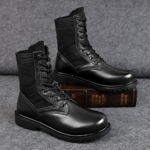 Shoes Men New Military Leather Boots for Male Tactical Boots Army Shoes Motorcycle Desert Boots Mid-calf Ankle Boots Botas Mujer