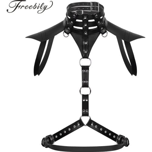 Mens Harness Lingerie Leather Metal O-rings Male Halter Body Chest Harness Belt Punk Gothic Crop Top Sexy BDSM Bondage Costume