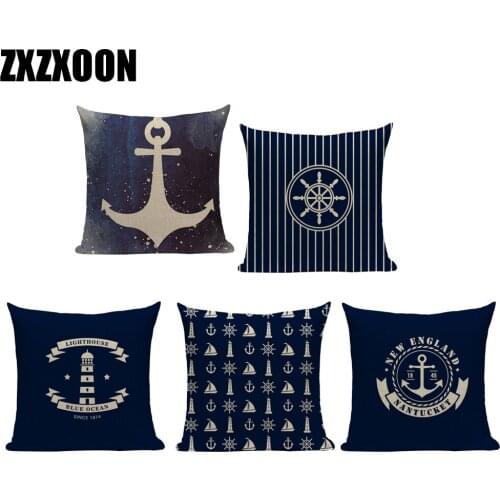 Throw Pillows Case Blue Geometric Vintage Style Mediterranean Sailing Anchor Cojines Decorativos Para Sofa Cushion Cover