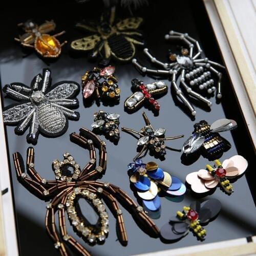 3D Animals beaded bee Patches for clothing dragonfly appliques rhinestone sew on Decorative parches bordados para ropa