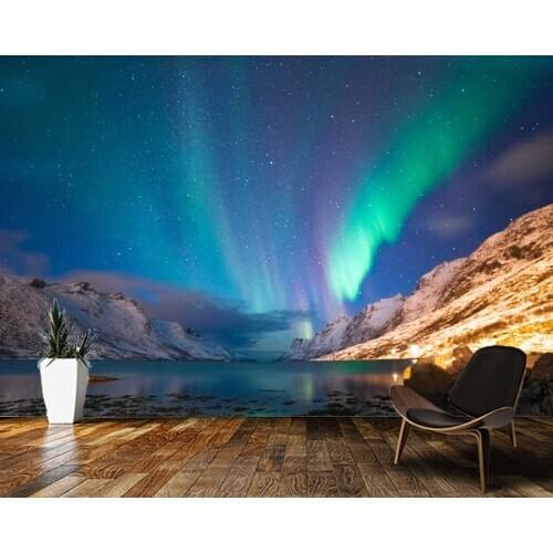 Papel de parede Norwegian polar light close-up natural landscape 3d wallpaper,living room bedroom wall papers home decor mural