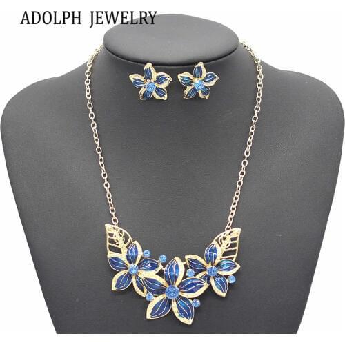 ADOLPH Jewelry Wholesale 2016 New Design Jewelry Set Flowers Pendant Necklace and Earring Best Gift For Woman High Quality