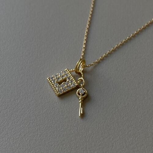 For lovers' Gift 1pc Authentic 925 Sterling silver Gold Lock &Key Choker Necklace Pendant Jewelry TLX697