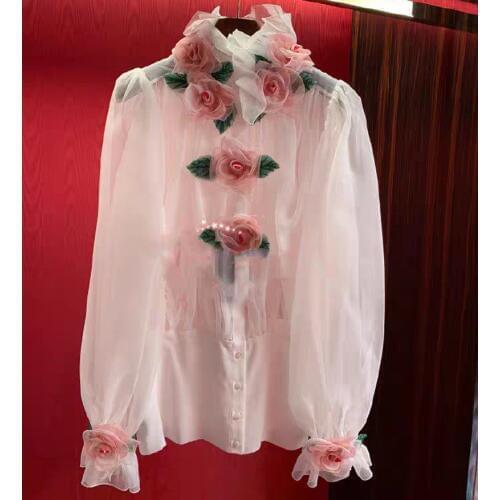 Runway Shirt 3D Floral Shirt Summer Casual Fashion Women Shirt Lady