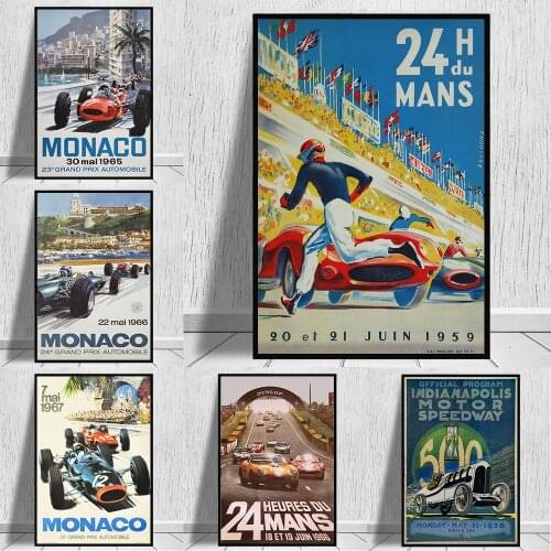 24 Heures Du Mans Retro Canvas Posters and Prints Monaco Grand Prix Paintings On the Wall Car Races Art Picture Home Decoration
