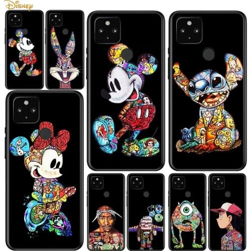 Mickey Tattoo Cartoon Shockproof Cover for Google Pixel 5 5A 4 4A XL 5G Black Phone Case Shell Soft Fundas Coque Capa
