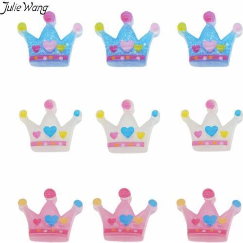 Julie Wang 30pcs 20*17mm Mini Crown Resin Charms Royal Princess Crown Flatback Cabochon Lovely Crafts DIY Hair Dress Findings