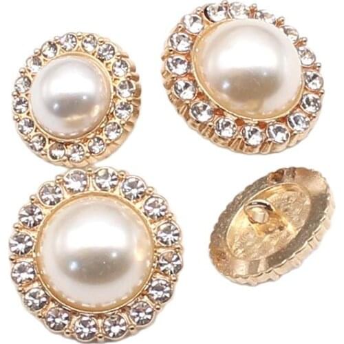 Pearl Alloy Sewing Buttons 10pcs/Lot Mix Size Golden Rhinestone Decoration Handmade Clothing Accessories