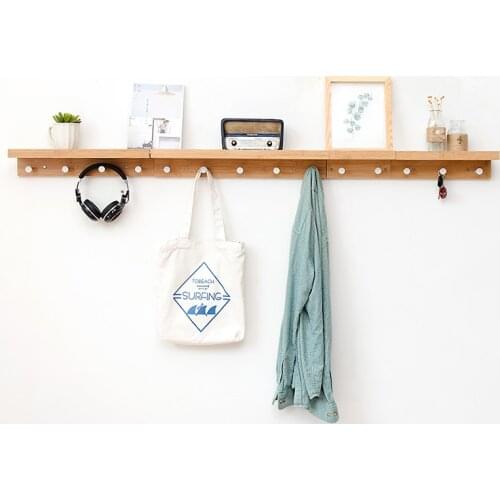 Nordic Solid Wood Hook Door Hanger Wall Hanging Rack Coat Scarf Key Storage Living Room Shelf Bathroom Rack furnishing 04363