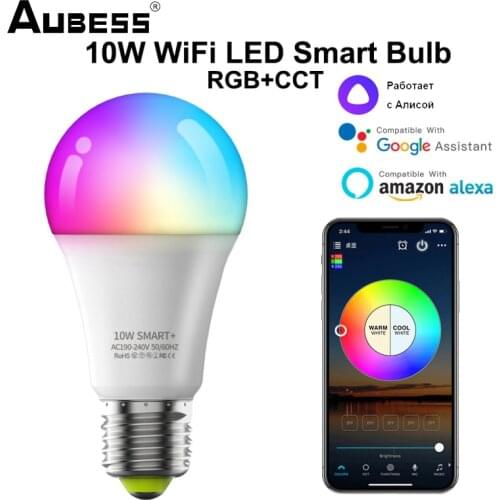10W WiFi Smart Light Bulb E27 LED RGB Lamp 2.4G/ Wifi / Bluetooth-compatible Work with Alexa/Google Home RGB Dimmable Bulb